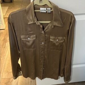 Chico's Brown Button Down satin Shirt